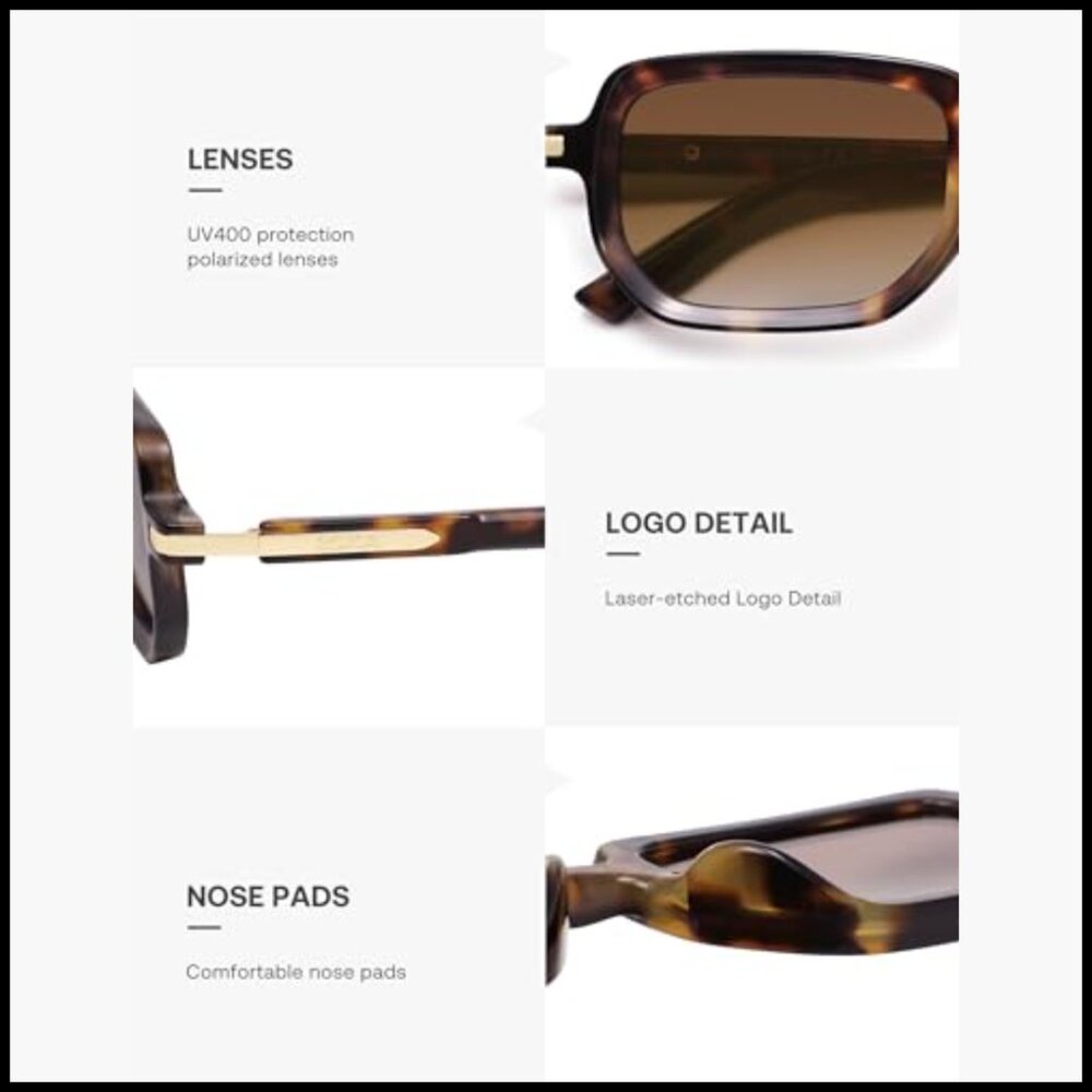 Retro Polarized Rectangular Hexagon Sunglasses, U… - image 5